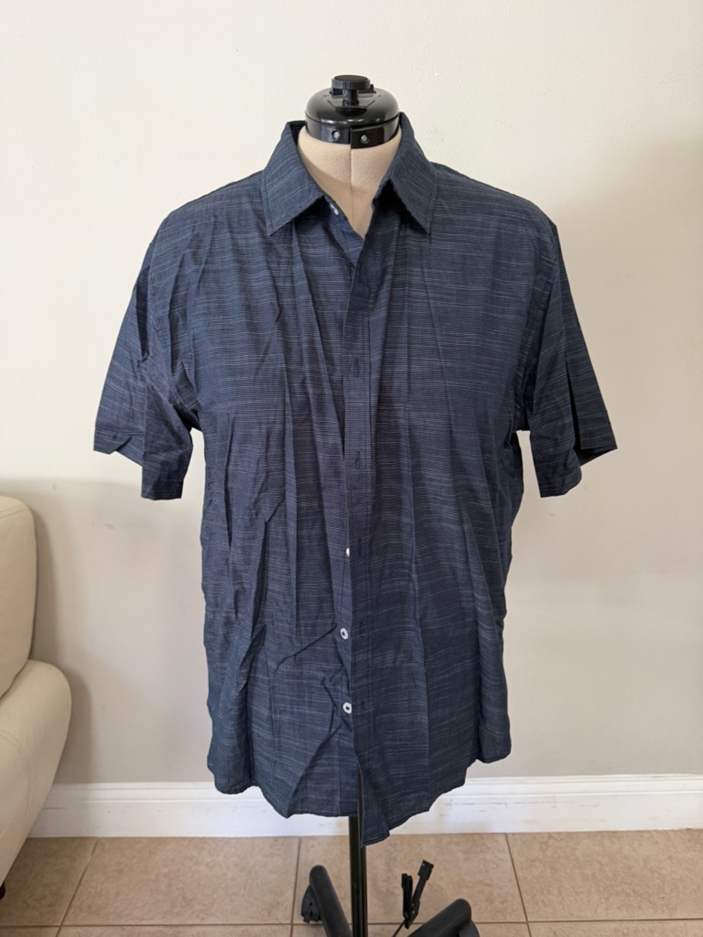 Beverly Hills Polo Club black and grey striped button up shirt, real size M